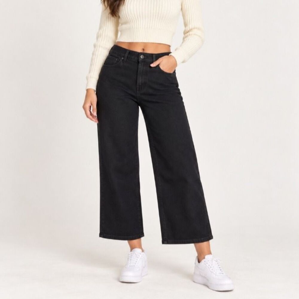 Madewell The Perfect Vintage Wide Leg Stretch Jeans Black Size 32 Petite Cropped